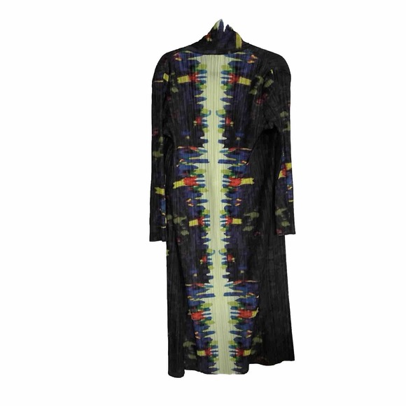 Multi Waterfall Color Woman’s Long Sleeve Pleated Open Kimono Long - Picture 2 of 8